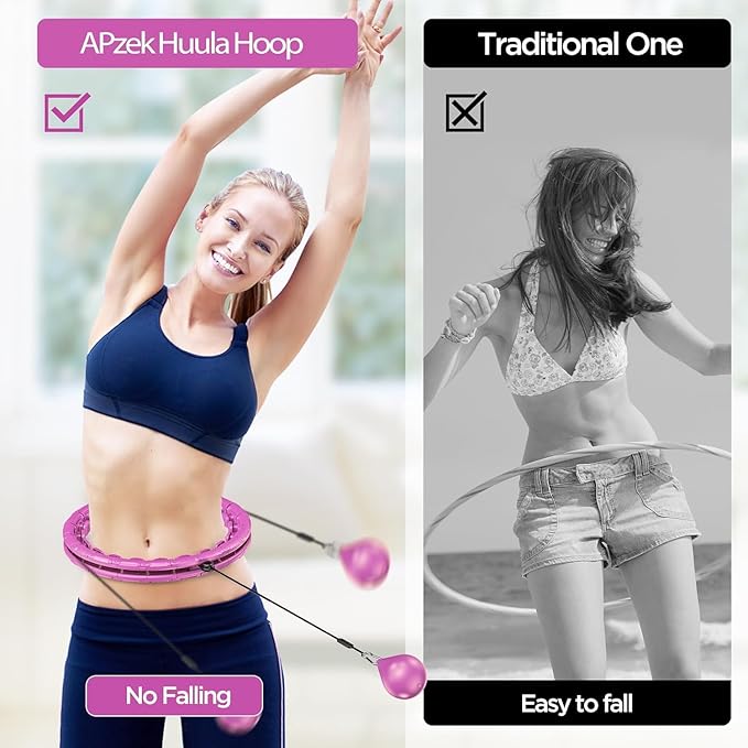 Weighted Exercise Hoop Plus Size 32 Detachable Knots, No Falling Smart Huula Hoop for Adults & Beginners, 2 in 1 Abdomen Fitness Massage with Auto Spinning Ball - Purple