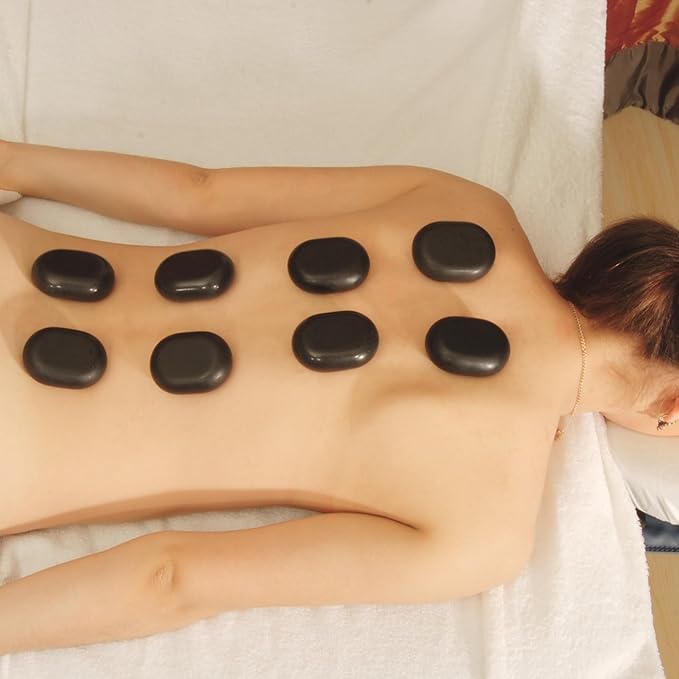 Master Massage Large Flat Ovular Basalt Hot Stone Set – 8-Piece Pack (3" x 2" x 1") for Professional Spa and Massage Therapy, Relaxation