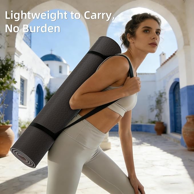 ILILI Yoga Mat Thick&Large Exercise Mats for Home Workout – Extra Wide Yoga Mat with Carrying Strap 76''x32.7''x0.35'' For Men & Women – Anti-Tear, Lightweight, Cushioned Support, Works Great on All Floors for Stretching, Pilates, Meditation and Floor ...
