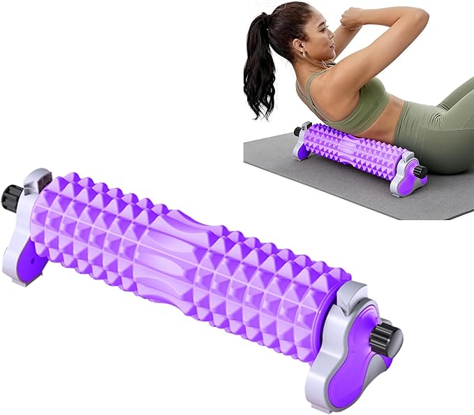Foam Roller with Detachable Stand, 18” Deep Tissue Massage Roller, 3-Level Height Adjustable Support, Beginner-Friendly Design for Home Workout & Muscle Recovery -Purple
