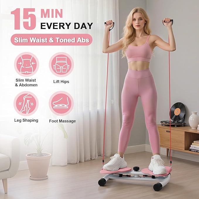 Waist Twister Machine, Ab Twister Board with Resistance Bands - 300 lbs Capacity Home Exercise Equipment for Belly Fat, Core Workout - Noiseless & Anti-Slip for Women/Men