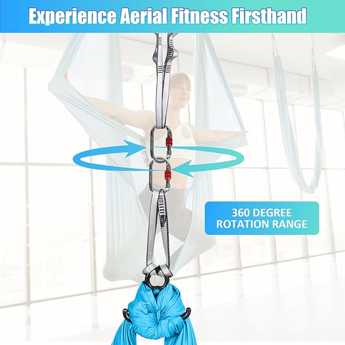 Aerial Silks Kit & Aerial Yoga Hammock - 11Yd Premium Fabric with Hardware - Easy Setup for Flying Yoga, Aerial Swing & Fitness - Supports Up to 14ft Rigging