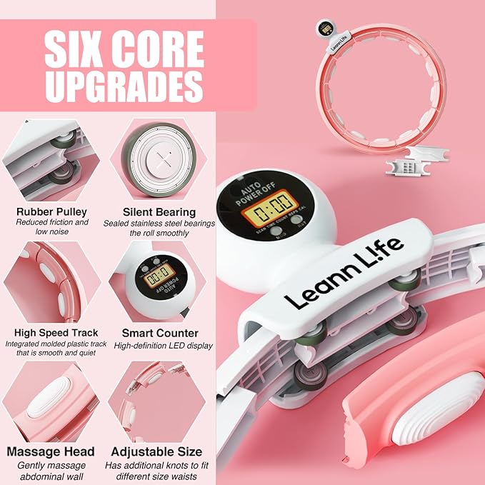 U5 Smart Weighted Hula Hoop with Counter – 16 Knots, 28"–46" Adjustable Infinity Hoop Plus Size, Quiet Rubberized Wheels, Ab Workout, Home & Outdoor Fitness, Weight Loss, Abdominal Toner