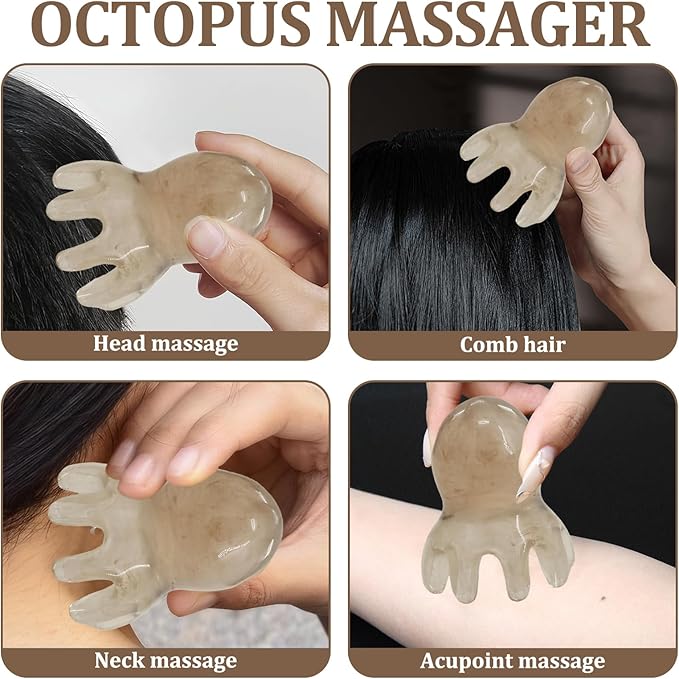 4PCS Scalp Massage Tool, Handheld Octopus Head Massager Scalp, 8 Foot Acupuncture Points for Head and Body Relaxation, Hair Growth