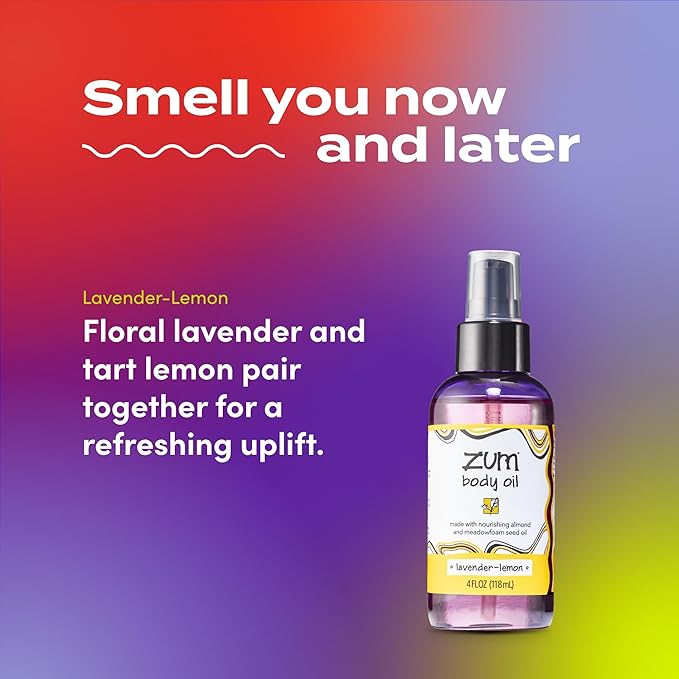 Indigo Wild Zum Lavender-Lemon Body Oil - Nourishing Body Massage Oil for Massage Therapy & Hydration - Nourishing, Vegetarian Massaging Oil with Sweet Almond Oil - 4 fl oz