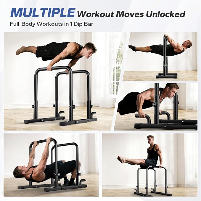 2026 Upgraded Dip Bars 880LBS Heavy Duty Dip Bar Station Height & Width Adjustable Parallel Bars for Full Body Strength Training Dip Stands Calisthenics Equipment for Home Push Up Bar