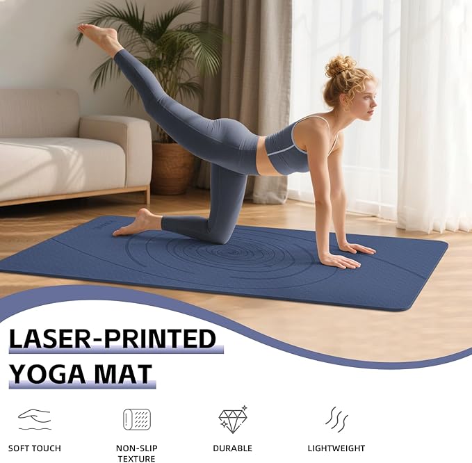 Large Yoga Mat Thick, 76"x32"x0.31"Wide POE Exercise Mat with Non-Slip Surface & Carry Strap, Anti-Tear Workout Mat for Yoga, Pilates, Fitness