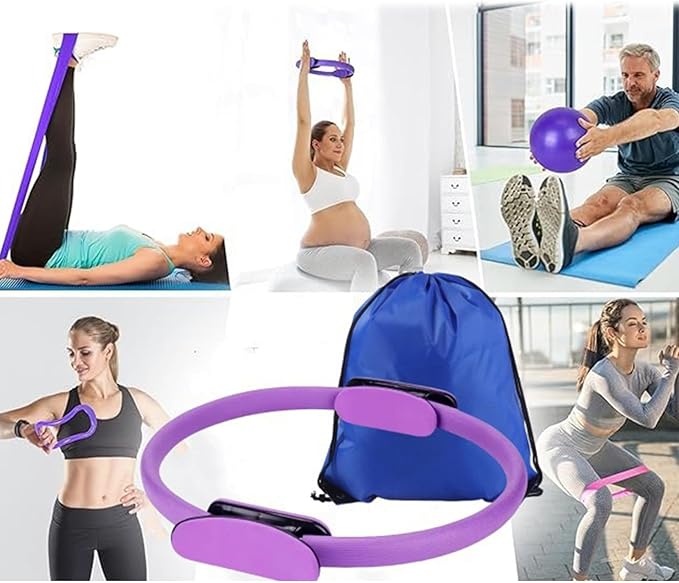 Women's Fitness Exercise Set Pilates Ball Rings and Band with Nonslip for Home Exercise and Flexibility Pilates Rings and Ball Set for Flexibility