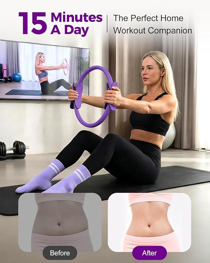 Home Pilates Essentials Kit for Women, Magic Circle Pilates Equipment Ring and Ball Set, 6 Resistance Bands Workout Guide Video for 28 Day Pilates Essential Challenge Starter Kit for Beginners