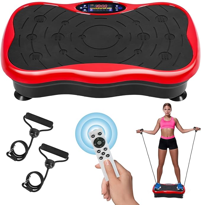 Vibration Plate Exercise Machine for Lymphatic Drainage, Power Plate Vibrating Platform, Shaker for Weight Loss, Exercise Board Whole Body Vibration Machine with Resistant Band