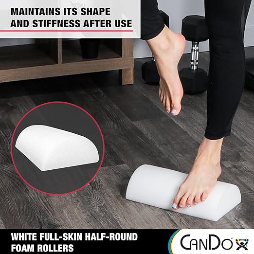 Cando-30-2341 Full-Skin PE Foam Roller For Muscle Restoration, Massage Therapy, Sport Recovery, And Physical Therapy. White, 6" x 12", Half-Round