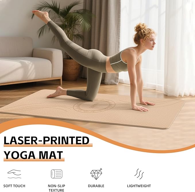 Large Yoga Mat Thick, 76"x32"x0.31"Wide POE Exercise Mat with Non-Slip Surface & Carry Strap, Anti-Tear Workout Mat for Yoga, Pilates, Fitness