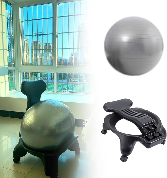 SRNSAEB Home Yoga Ball Chair Adjustable Height for Adults Office, Inflatable Ergonomic Sitting Ball Chair/Stability Ball for Office with Base, Slip Resistant Balance Ball Chairs(Gray)