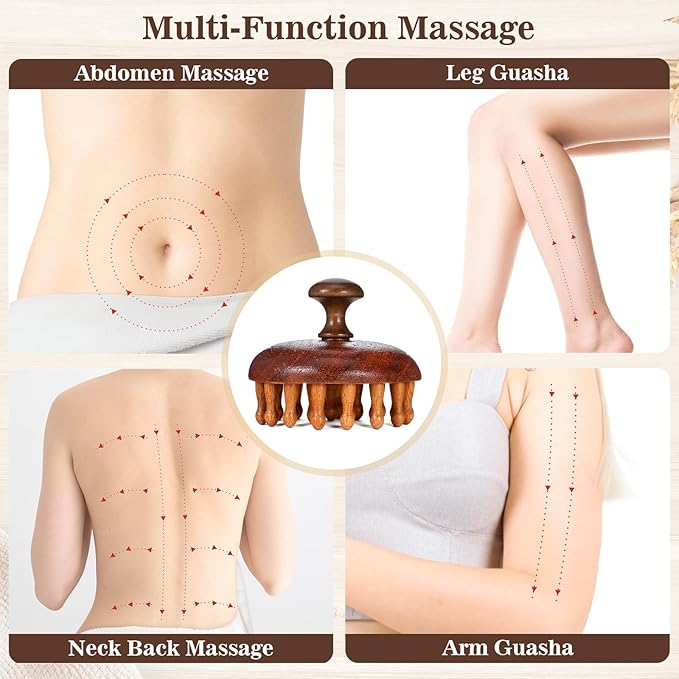 Wooden Scalp Massager Head Massage Hair Brush, Manual Hair Scalp Scrubber Massager Tool, Gua Sha Brushes Body Massage Tool for Woman Men Wet Dry Hair Scalps Care