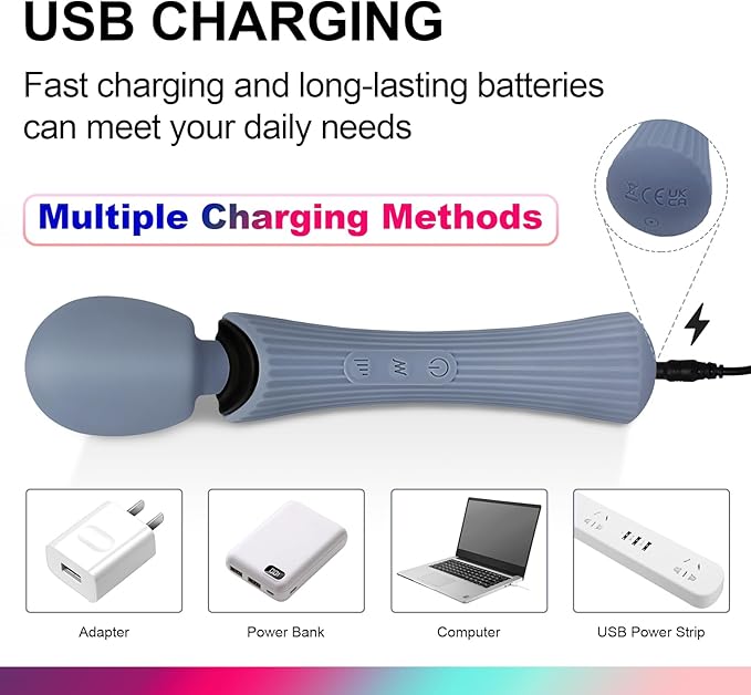Handheld Massage Wand for Muscle Recovery - Cordless Electric Personal Massager with 12 Modes & 3 Speeds - Waterproof, Quiet & USB Rechargeable - Rose Blue