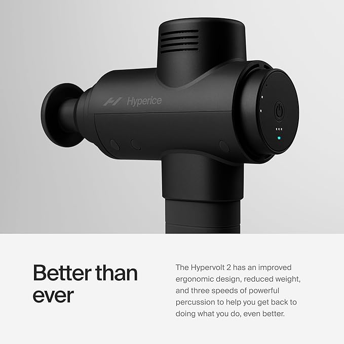 Hyperice Hypervolt 2 Black - Featuring Quiet Glide Technology - Handheld Percussion Massage Gun | 3 Speeds, 5 Interchangeable Heads | Helps Relieve Sore Muscles and Stiffness