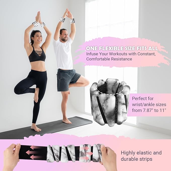 Wrist Ankle Weights for Women Set of 2, Adjustable Silicone Weighted Bangles, Wearable Ultra-durable Strips Weight Bracelet 2 lbs/4 lbs for Yoga, Pilates, Barre, Walking, Arm & Leg Workout
