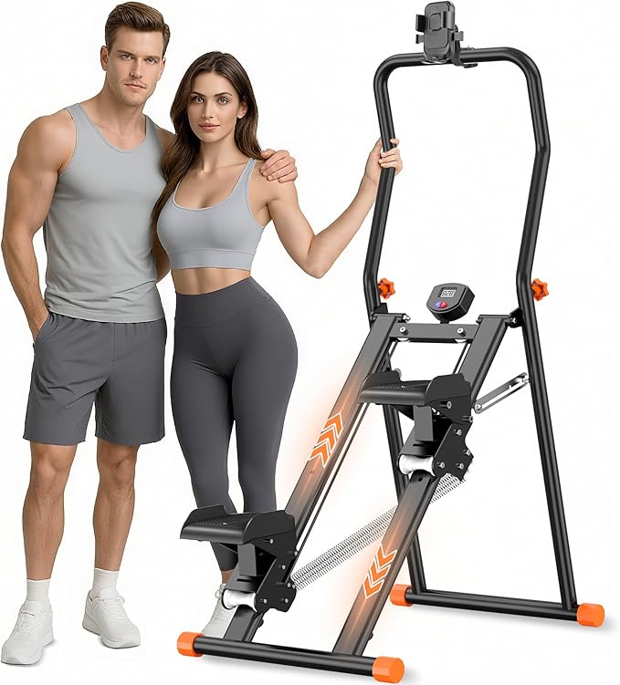 EPHESPORT Stair Stepper for Home Gym, 2.0 Stair Climber Machine with 3-Level Adjustable Resistance, Non-Slip Pedals, Digital Monitor & Phone Holder, Full-Body Cardio Workout Equipment for Women & Men