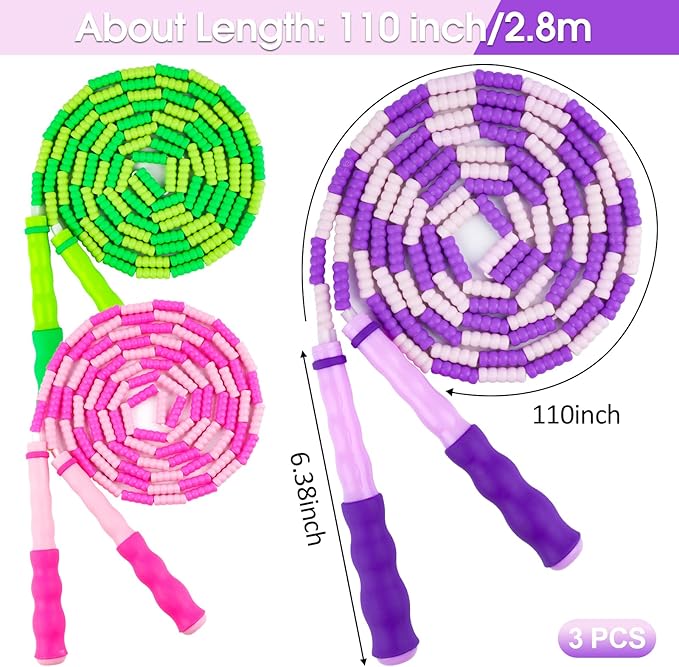 Jump Rope for Kids, 9 Ft Adjustable Jump Ropes for 4 5 6 7 8 10 12, Segmented Soft Beaded Jumping Rope Age 8-12, Tangle Free Skipping Rope for Women Man Fitness Weight Loss