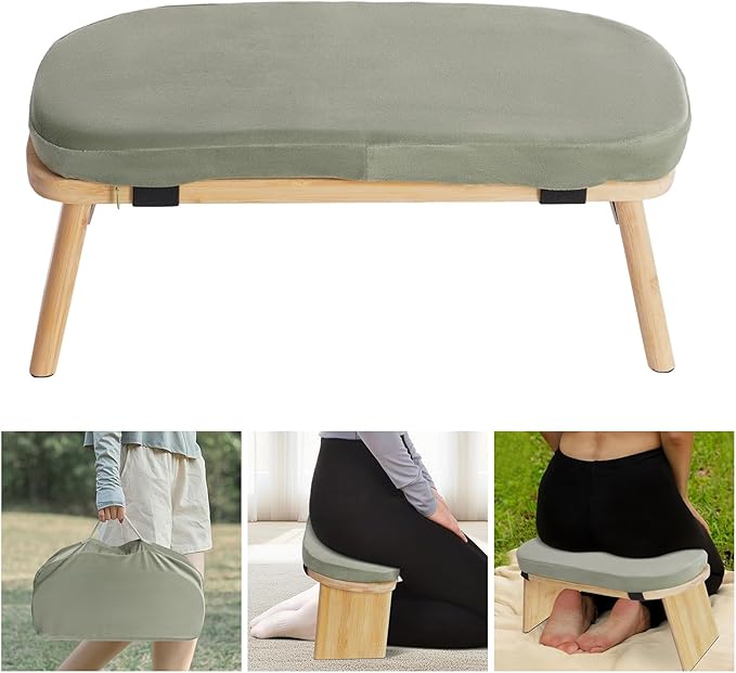 Meditation Chair Extra Thick Cushion,Portable Bamboo Meditation Bench for Comfortable & Stable Meditation,Sleek Canvas Kneeling Chair
