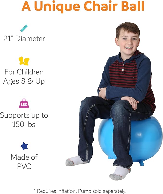 Fun & Function - Chair Ball - Yoga Ball Chair for Kids - Flexible Seating for Classroom, Elementary & Middle School - Wiggle Chair for Kids - Blue - 21" - Child Ball Seat