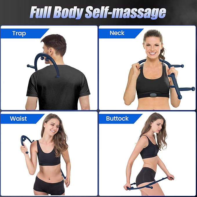 Trigger Point Massage Cane for Back, Neck & Shoulder Relief, Self Massage Tool for Deep Tissue & Muscle Knots, Ergonomic Therapy Cane to Reach Hard-to-Reach Back Spots, Lightweight Portable (ROYBLUE)