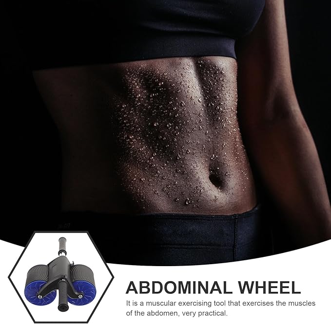 Toyvian Automatic Rebound Two-wheel Ab Roller with Knee Pad, Blue Abdominal Fitness Wheel for Home Gym Exercise and Belly Muscle Training