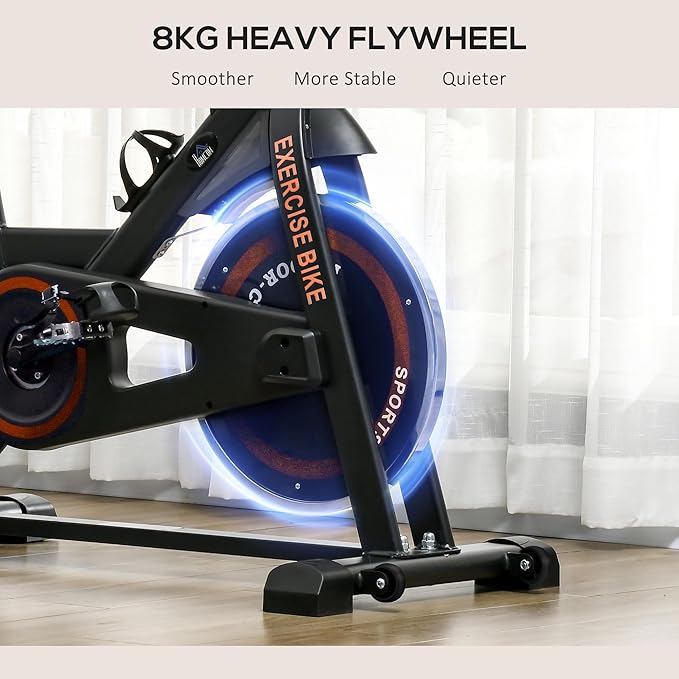 Soozier Exercise Bike, Flywheel Indoor Stationary Bike, Adjustable Height and Resistance, with LCD Monitor, Comfortable Seat Cushion, 264 lbs Capacity, Black and Red