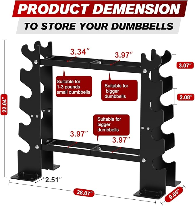 DERACY Dumbbell Rack Stand Only, 5 Tier Black Dumbbell Stand for Home Gym, Heavy Duty Steel Weight Rack Holds 8-30LB Pairs, 450LBS Capacity Free Weight Storage Organizer for Strength Training Equipment