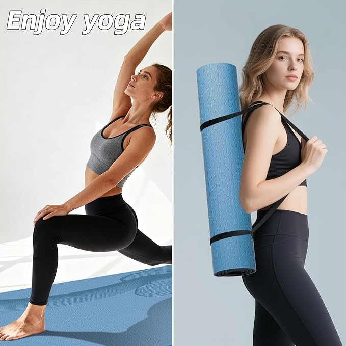 Large Yoga Mat 76"x 40"x10mm (2/5 inch) – Extra Thick & Wide, TPE Fitness Mat, Printed Non-Slip Exercise Mat with Carrying Strap for Men & Women, Pilates, Stretching, Fitness & Workout