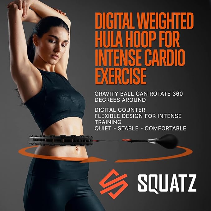SQUATZ Exercise Hula Hoop for Adults Weight Loss - Weighted Hula Hoop for Workout, Adjustable & Detachable Weighted Hula-Hoop