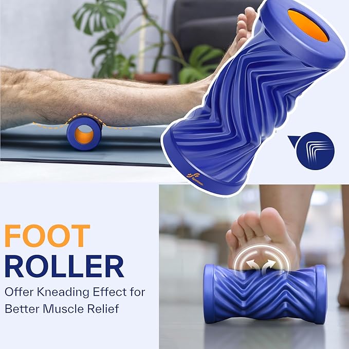 Sportneer 4 in 1 Foam Set, Muscle Relax Kit with 2 Textured Foam Rollers, Stringed Exercise Ball, Lacrosse Ball for Muscle Shoulder Back Leg Whole Body Relax Fitness Yoga