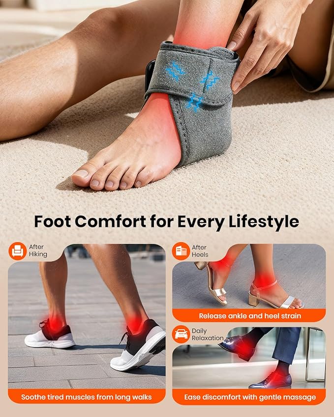 Foot Renew Massager for Neuropathy, 3-in-1 Cordless & Portable Foot and Ankle Massager for Heel, Arch & Ankle Relief, 3-Level Vibration & Heat, Ideal Gift, Includes Extension Strap (Gray)
