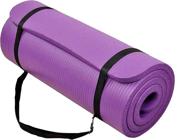 BalanceFrom 71x24 Inches Extra Thick Yoga Mat 1-Inch High-Density Foam – Roll-Up Exercise Pad with Double-Sided Non-Slip Surface and Carrying Strap for Pilates and Home Workouts, Multiple Colors