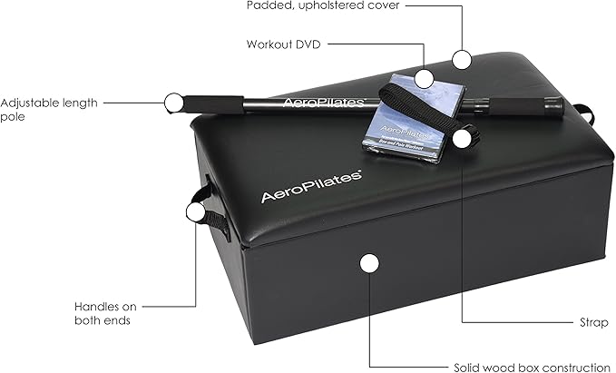 AeroPilates Box & Pole – Pilates Reformer Accessory for Strength, Balance & Flexibility – Includes Adjustable Support Pole, Strap & Instructional Workout Video – Compatible with All Pilates Reformers