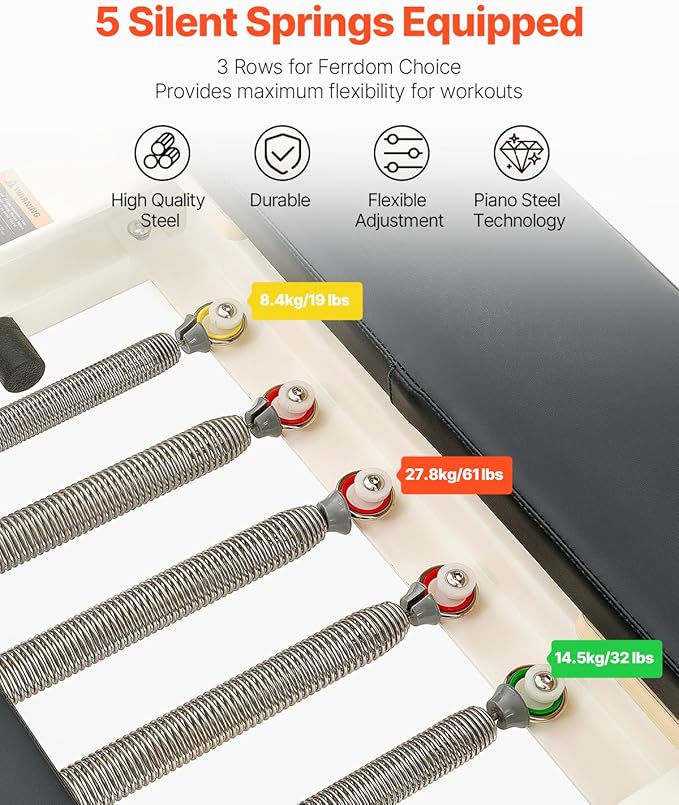 VEVOR Pilates Reformer Machine, Pilates Workout Equipment for Home Gym Studio Use, Pilates Reformer with Sitting Box and Jumpboard，fit for Beginners & Advanced Users
