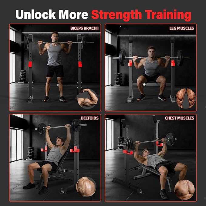 Adjustable Squat Rack, 550LBS Multi-Function Barbell Rack for Weight Lifting and Home Gym Fitness Workout Portable Squat Bench Press - Great for Beginners