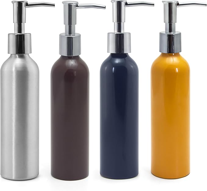 Elitzia ETOH01 ETOH02 Massage Oil Warmer Use Metal Pump Bottle Dispenser 1 Pack 8.45oz/250ml Portable Cylinder Massage Oil Gel Lotion Pump Durable Refillable Containers (Aluminum Bottle)