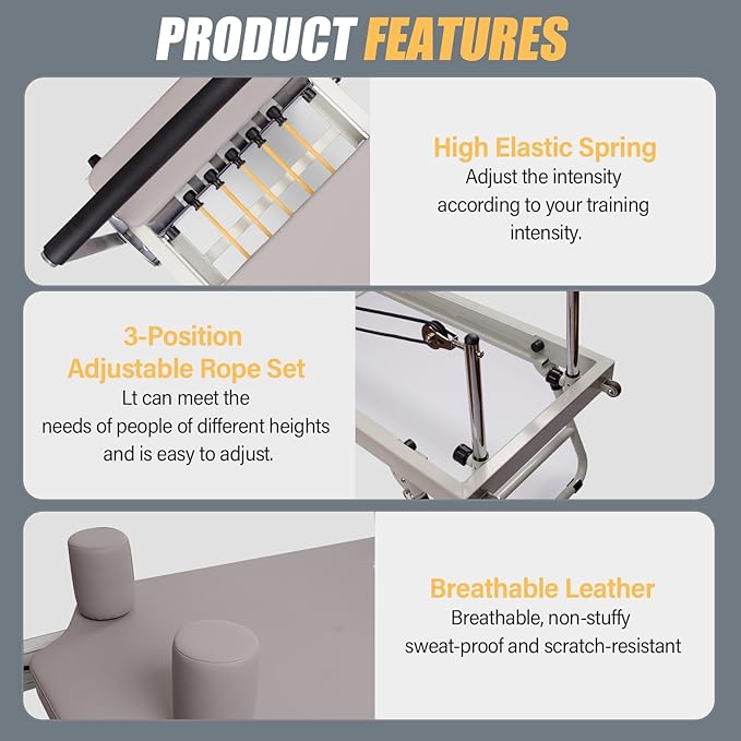 Foldable Pilates Reformer,Portable Pilates Reformer,Pilates Reformer with Alloy Springs Resistances,Pilates Machine & Equipment for Home Use and Gym Workout, Suitable for Beginners and Intermediate