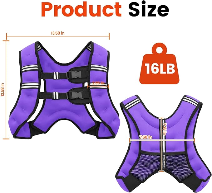 Weighted Vest, 6lb/8lb/10lb/12lb/16lb/20lb/25lb/30lb Weight Vest for Men Women, Body Weight Vests Adjustable with Reflective Stripe for Strength Training, Running, Workout, Jogging, Walking