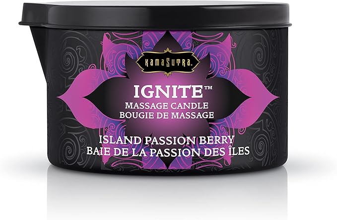 KAMA SUTRA Ignite Massage Candle with Coconut Oil and Soy Based Wax-Free Formula – Island Passion Berry Scented, 6 oz/170 g