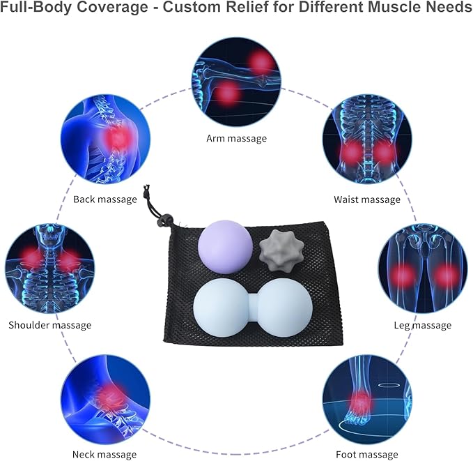 JIEJUNJI Massage Balls Set for Deep Tissue Muscle Relief, Trigger Point & Myofascial Release, Full Body Use for Back, Neck, Shoulder, Foot & Hip (Peanut Ball Set)