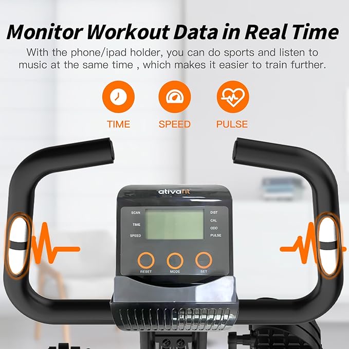 ATIVAFIT Exercise Bike Foldable Fitness Bike Magnetic Foldable Indoor Cycling Bike 3-In-1 Foldable Exercise Bike for Home Use with Resistance Bands Home Workout Exercise Equipment
