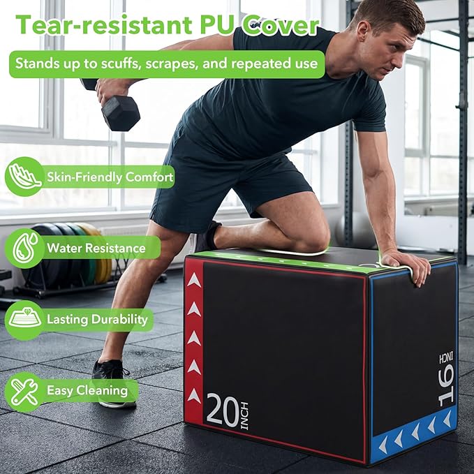 Goplus 3-in-1 Plyometric Jump Box, 16"x20"x24" Soft Foam Plyo Box with 3 Heights, Non-Slip Cover for Home Gym Strength, HIIT, Step-Ups, Agility Training, HIIT, Agility Workouts