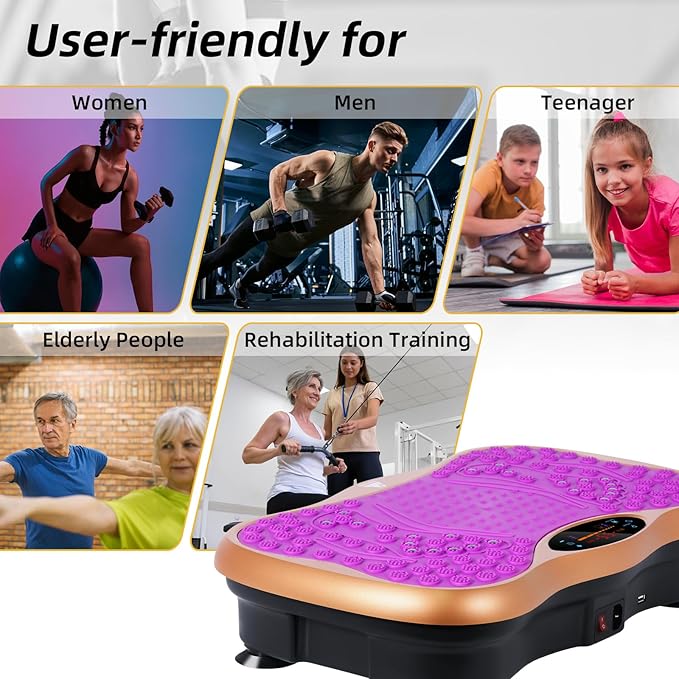 Himaly Vibration Plate Machine, Vibration Fitness Trainer with Bluetooth Speaker, 5 Program Modes, 2 Resistance Bands, Home Exercise Equipment for Fitness Body Toning