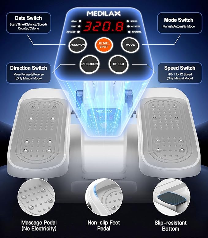 Portable Under Desk Elliptical Machine with Wireless Remote. 12 Manual & 3 Automatic Speeds. Pedal Ellipse Leg Exerciser. Leg Exerciser While Sitting for Seniors Adults Home Office