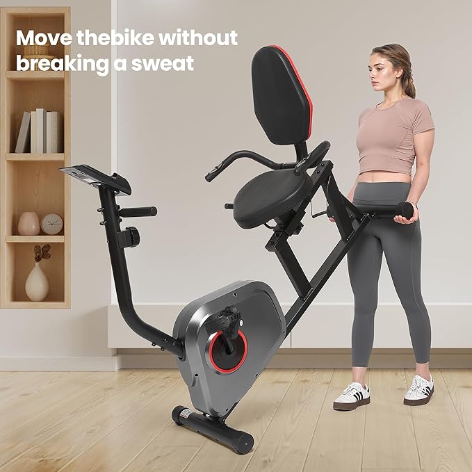 Recumbent Exercise Bike, Stationary Bike, Exercise Bikes for Home with 8 Levels Magnetic Resistance, 300 LBS Weight Capacity, LCD Monitor, Heart Rate Handle and Device Holder