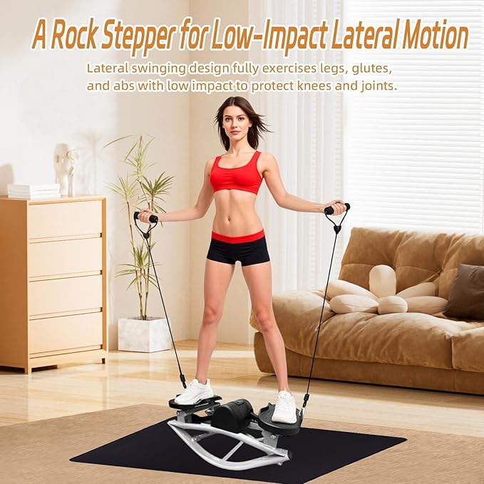 Rock Stepper with Digital Monitor, Low-Impact Compact Rock Stepper Side to Side with Resistance Bands and Non-Slip Floor Mat, Portable the Rock Stepper for Home, Apartment, Dormitory, Office