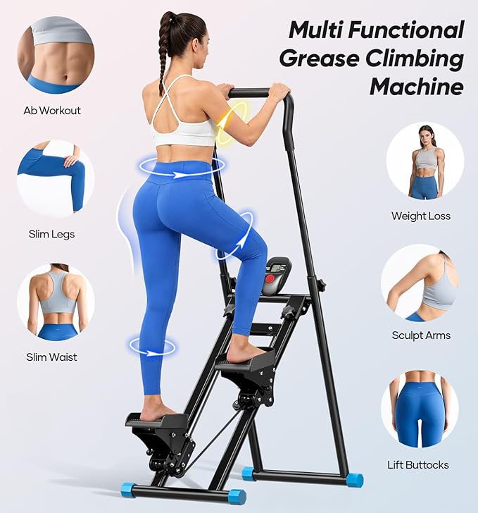 3-Level Adjustable Cardio Stair Stepper for Home, Folding Vertical Stair Stepper with Non-Slip Pedals & LCD Monitor, Portable Stair Stepper with Resistance & Handlebar, Supports 350 LBS, Unisex