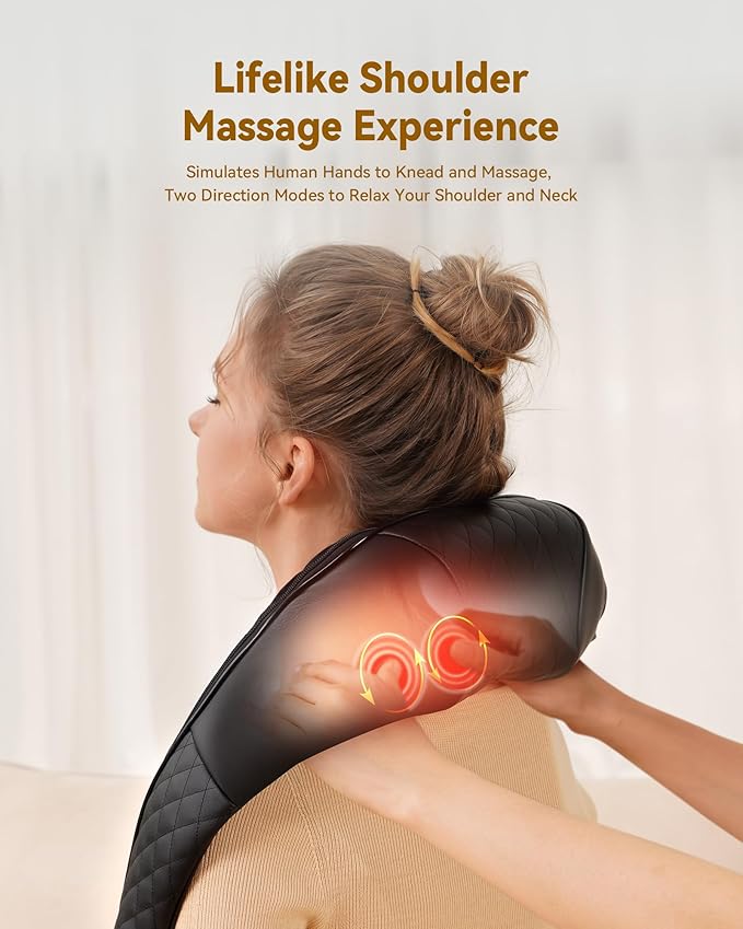 Shiatsu Neck and Back Massager with Heat, Neck and Shoulder Massager, 4D Deep Tissue Kneading Massage for Leg, Full Body Muscle Pain Relief, Ergonomic Design, Ideal Gifts for Women Men, Not Cordless